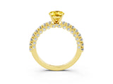 Yellow gold Oval Cut Diamond Pavé Band Solitaire Ring with Prong Setting_3