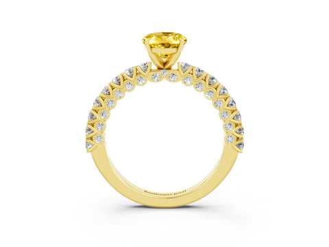 Yellow gold Oval Cut Diamond Pavé Band Solitaire Ring with Prong Setting_3