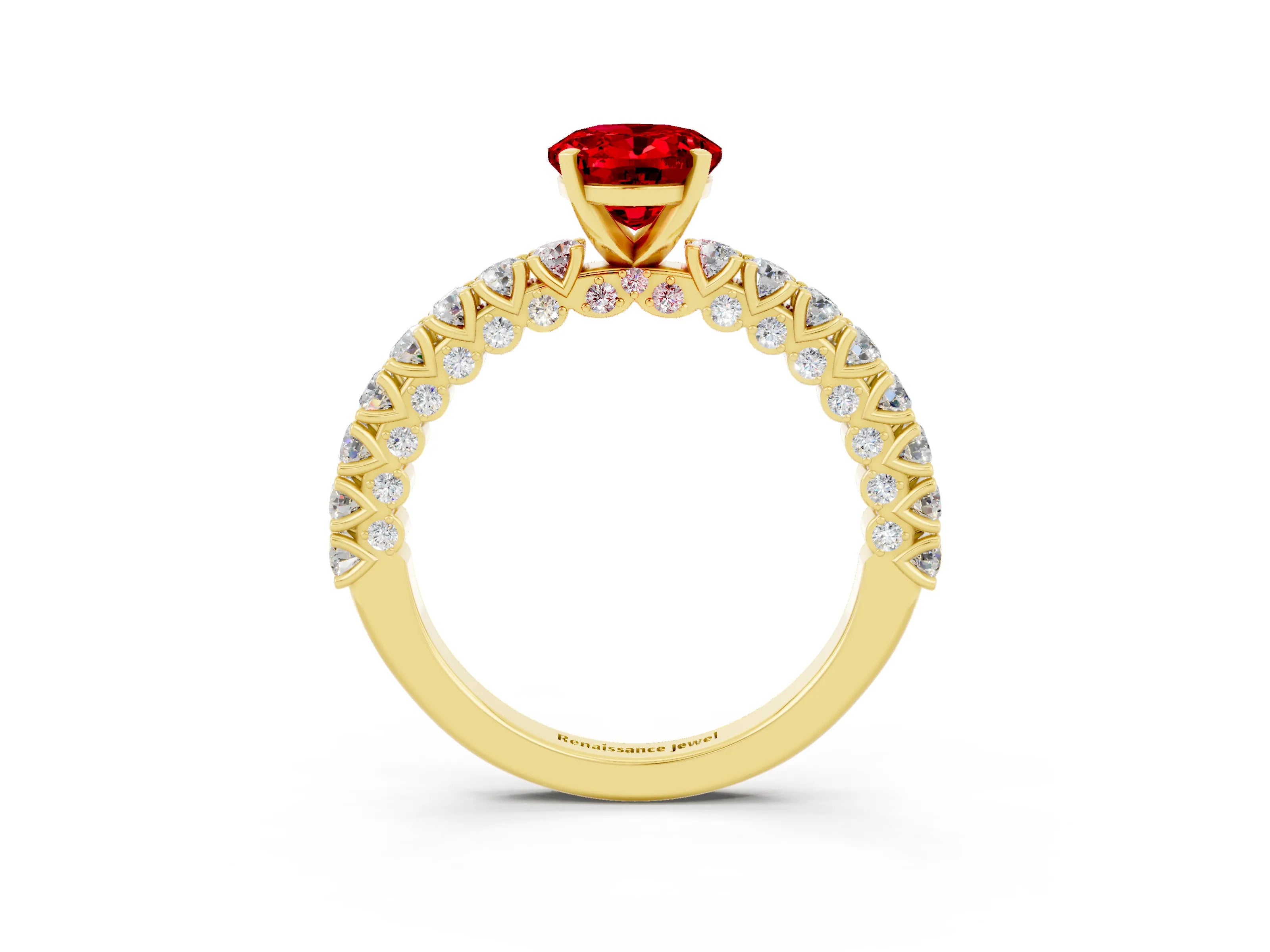 Yellow gold Oval Cut Diamond Pavé Band Solitaire Ring with Prong Setting_3