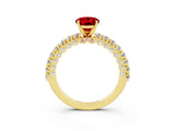 Yellow gold Oval Cut Diamond Pavé Band Solitaire Ring with Prong Setting_3