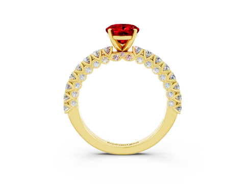 Yellow gold Oval Cut Diamond Pavé Band Solitaire Ring with Prong Setting_3