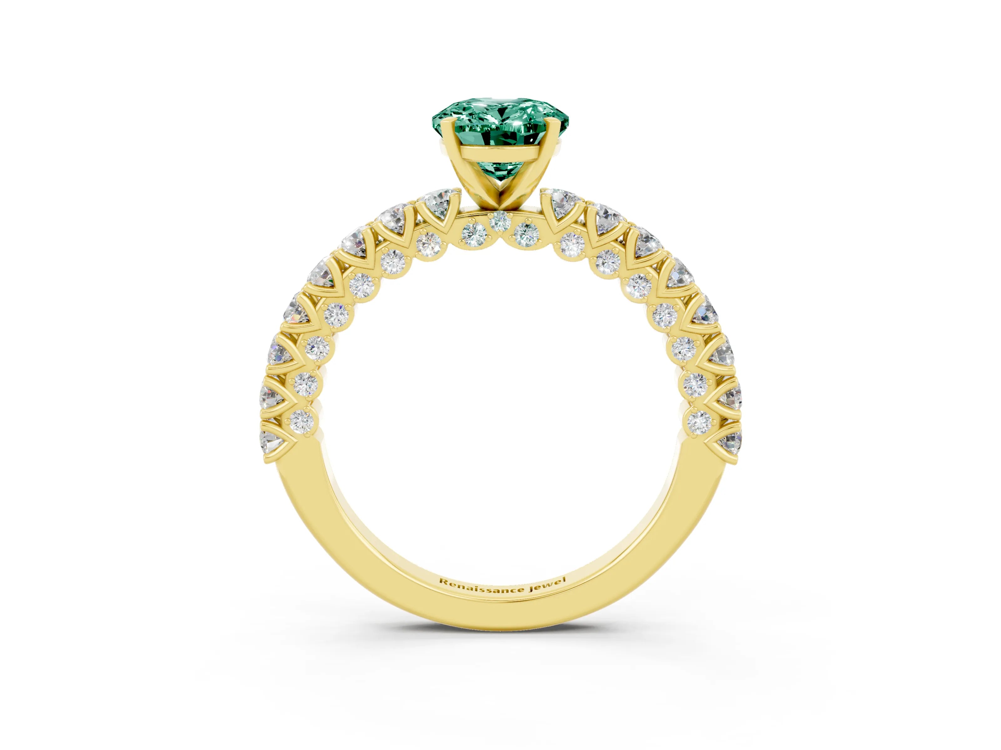 Yellow gold Oval Cut Diamond Pavé Band Solitaire Ring with Prong Setting_3