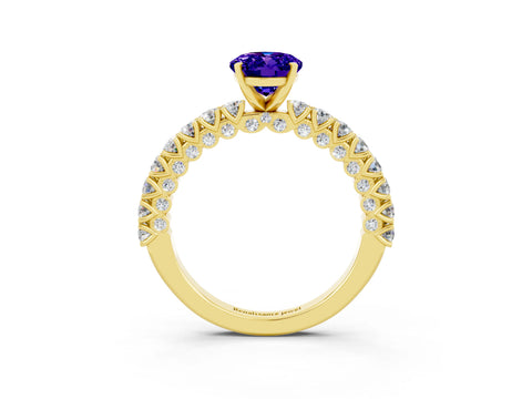 Yellow gold Oval Cut Diamond Pavé Band Solitaire Ring with Prong Setting_3