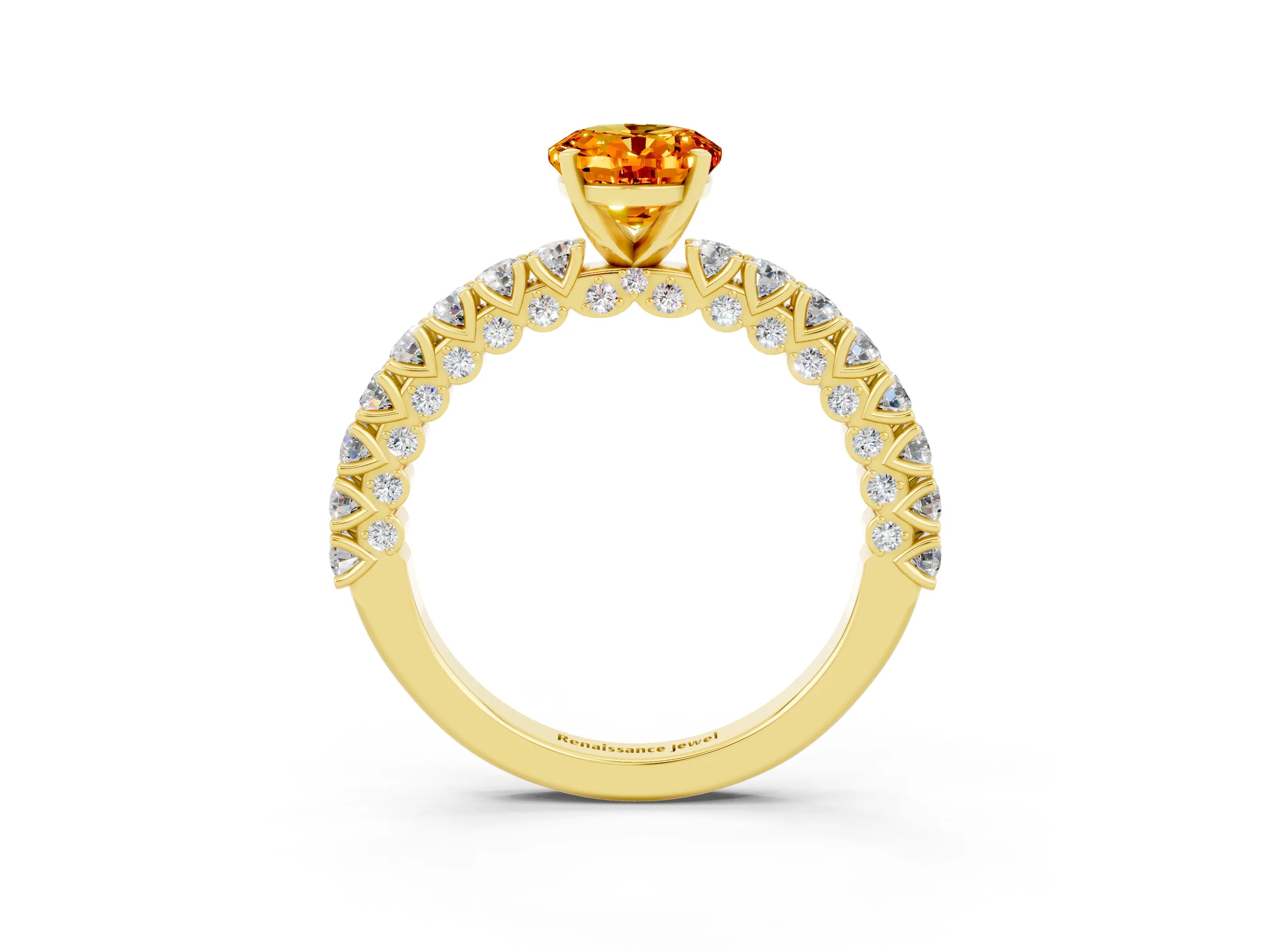Yellow gold Oval Cut Diamond Pavé Band Solitaire Ring with Prong Setting_3
