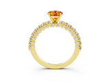 Yellow gold Oval Cut Diamond Pavé Band Solitaire Ring with Prong Setting_3