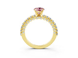Yellow gold Oval Cut Diamond Pavé Band Solitaire Ring with Prong Setting_3