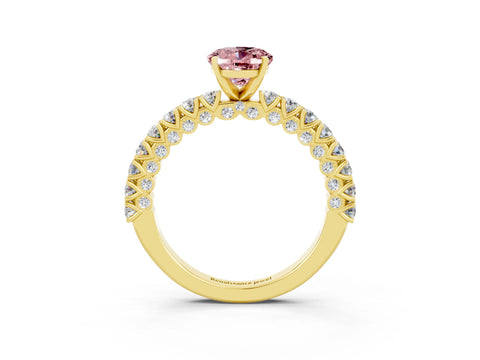 Yellow gold Oval Cut Diamond Pavé Band Solitaire Ring with Prong Setting_3