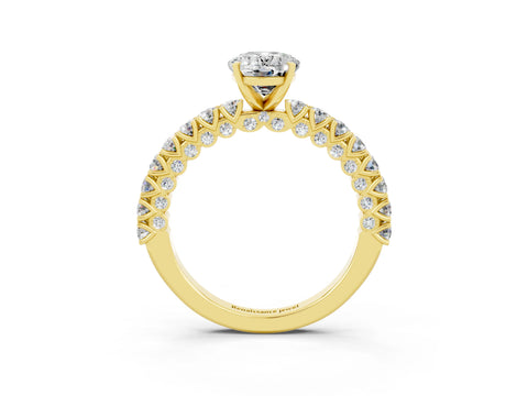 Yellow gold Oval Cut Diamond Pavé Band Solitaire Ring with Prong Setting_3