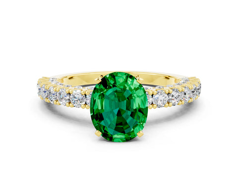 Yellow gold Oval Cut Diamond Pavé Band Solitaire Ring with Prong Setting