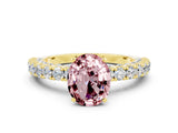 Yellow gold Oval Cut Diamond Pavé Band Solitaire Ring with Prong Setting