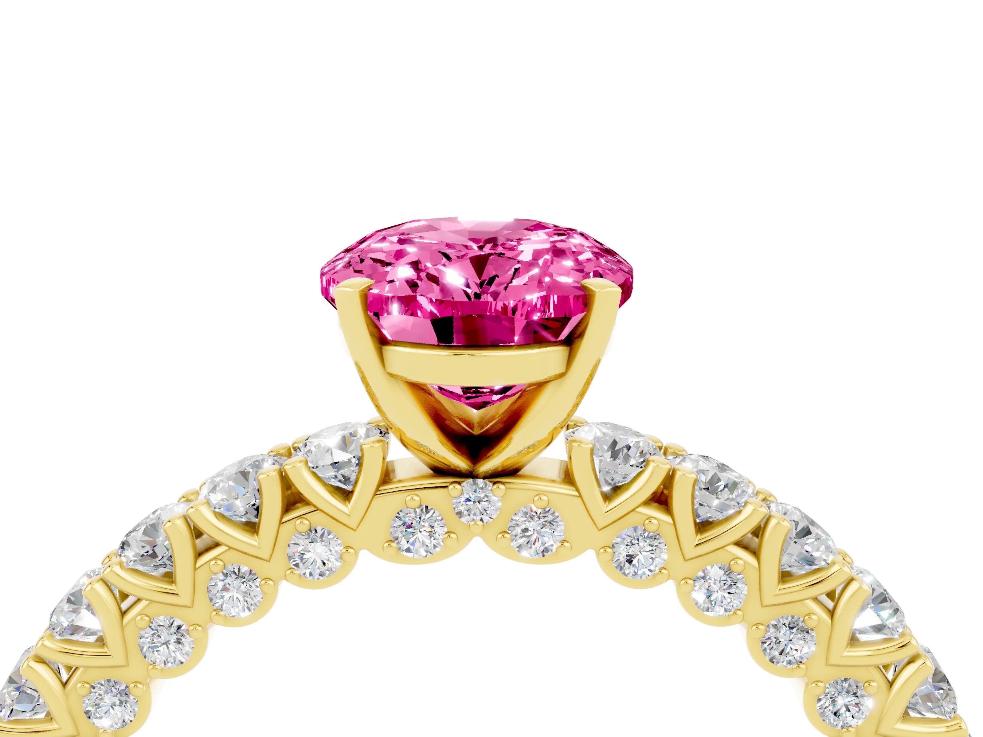 Yellow gold Oval Cut Diamond Pavé Band Solitaire Ring with Prong Setting_4