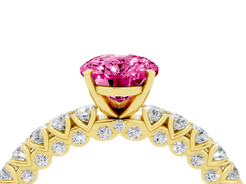 Yellow gold Oval Cut Diamond Pavé Band Solitaire Ring with Prong Setting_4