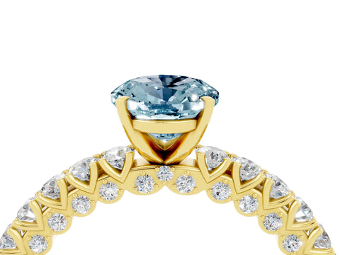Yellow gold Oval Cut Diamond Pavé Band Solitaire Ring with Prong Setting_4