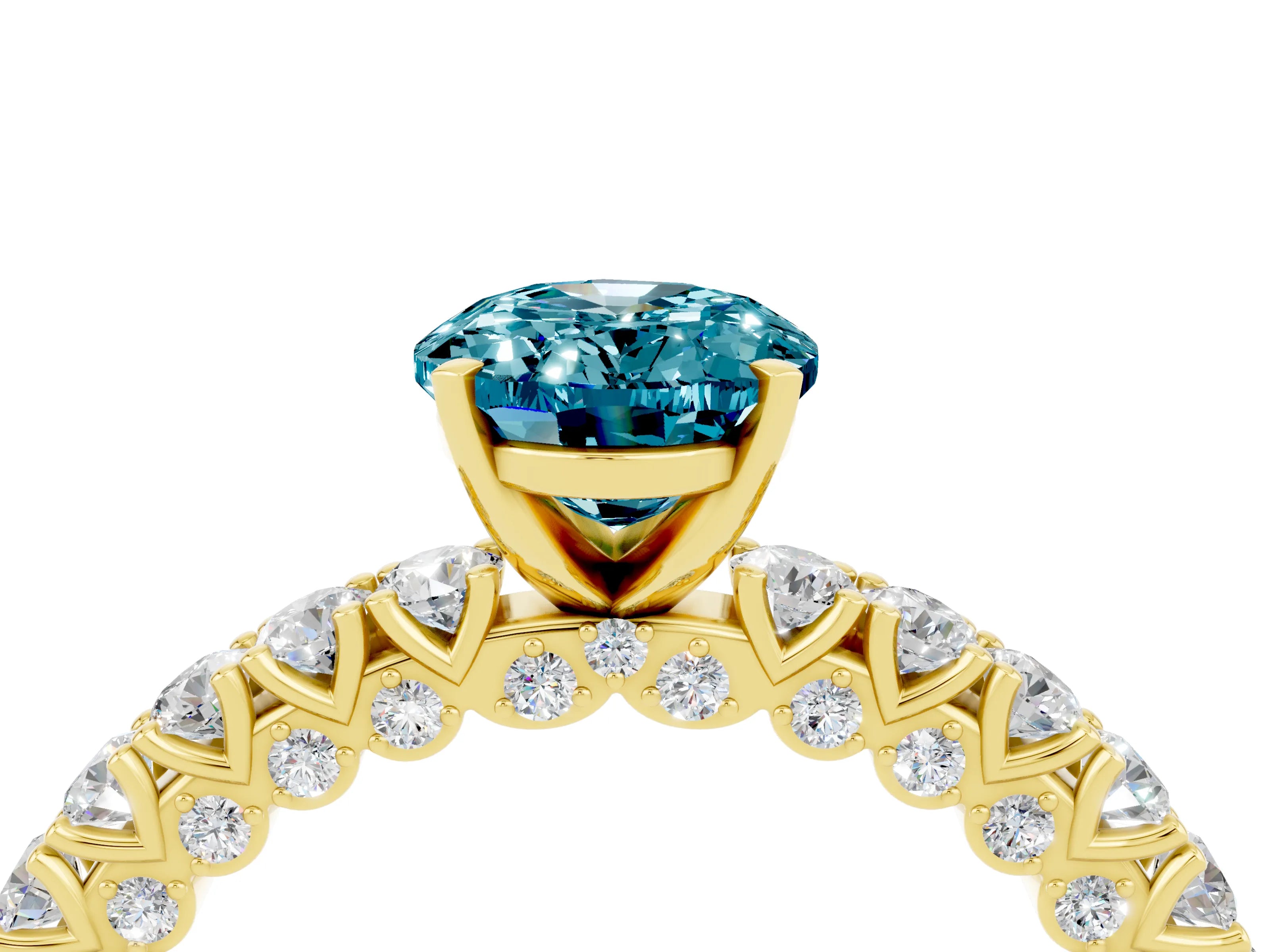 Yellow gold Oval Cut Diamond Pavé Band Solitaire Ring with Prong Setting_4