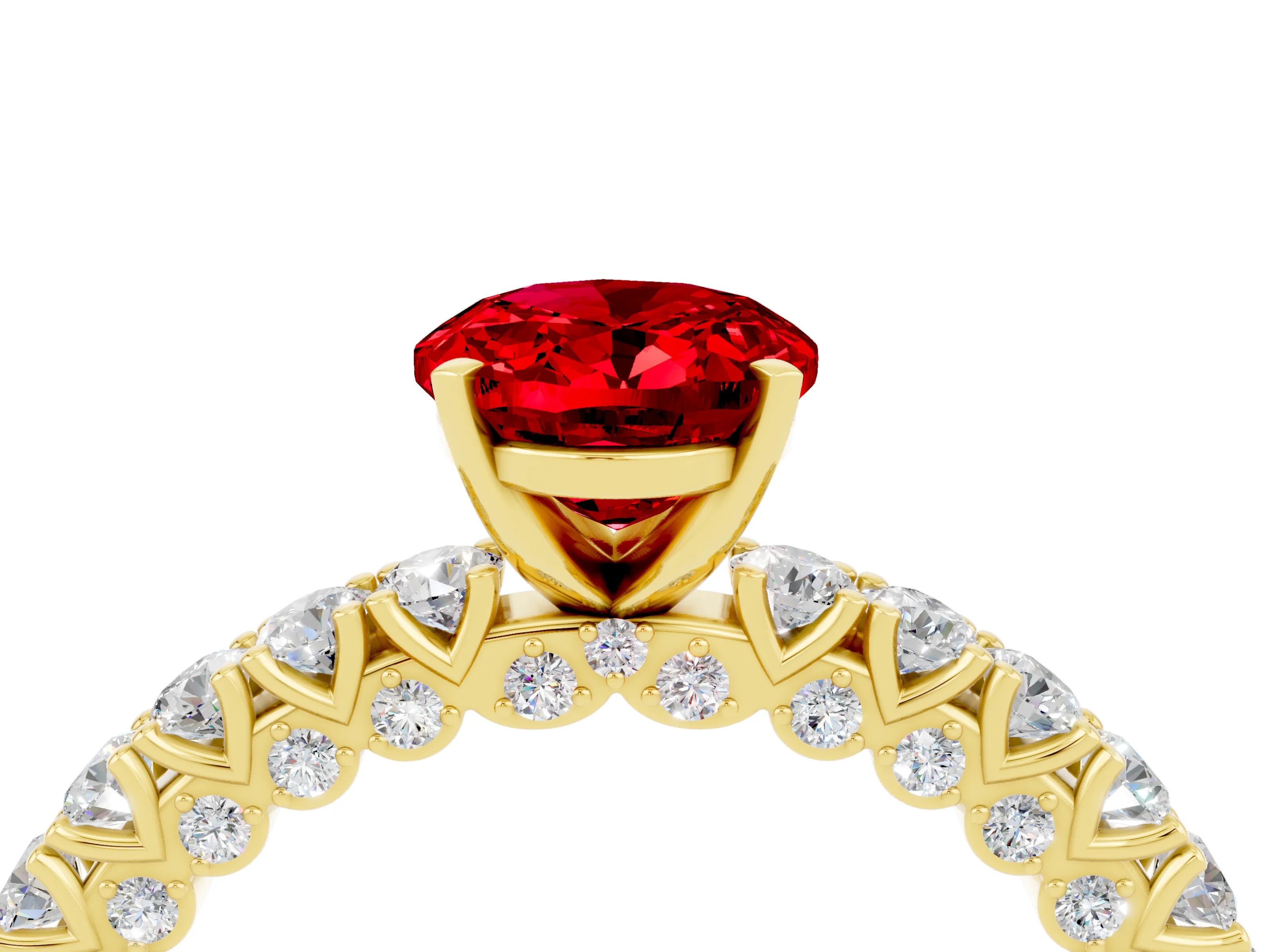 Yellow gold Oval Cut Diamond Pavé Band Solitaire Ring with Prong Setting_4