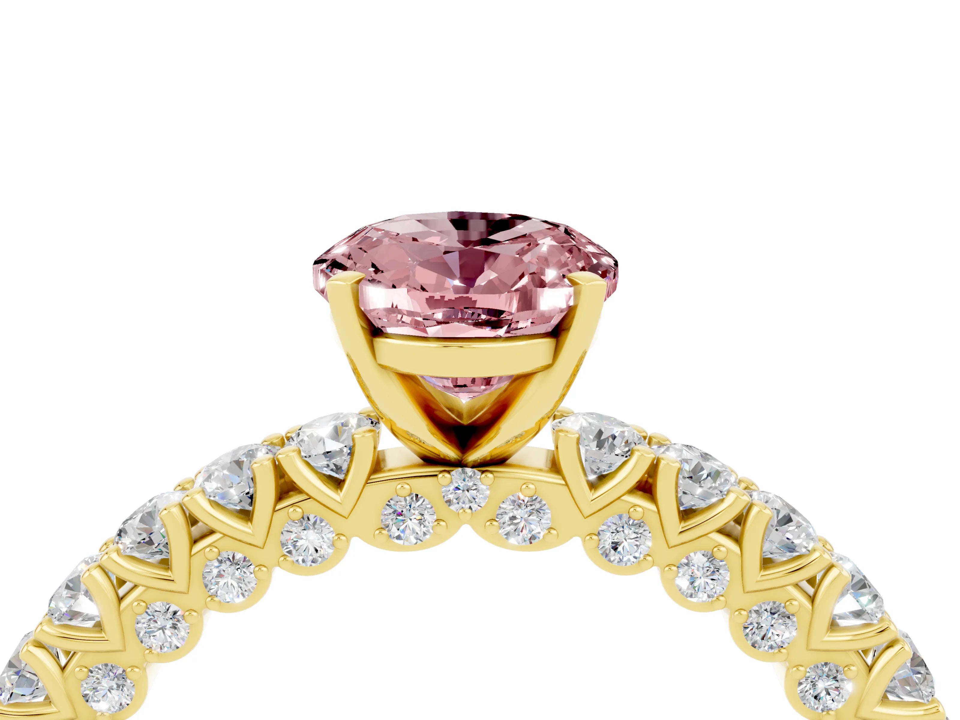 Yellow gold Oval Cut Diamond Pavé Band Solitaire Ring with Prong Setting_4