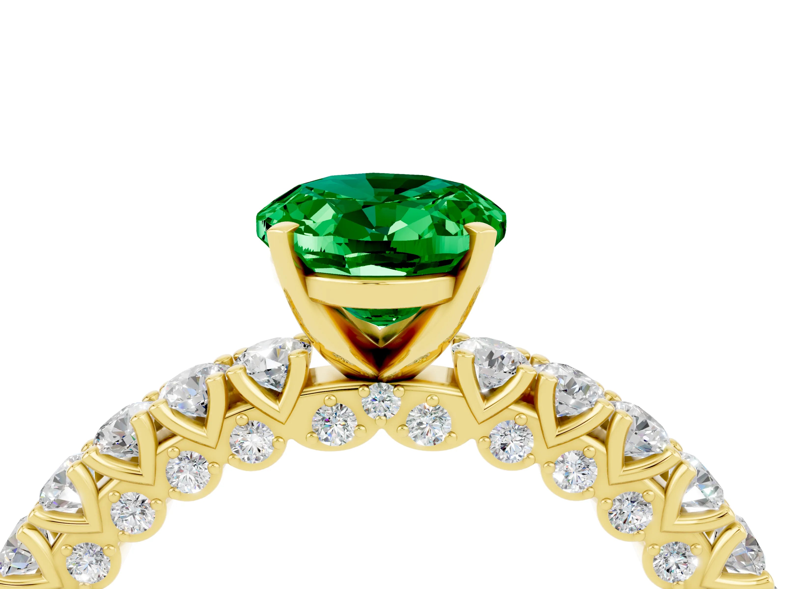 Yellow gold Oval Cut Diamond Pavé Band Solitaire Ring with Prong Setting_4