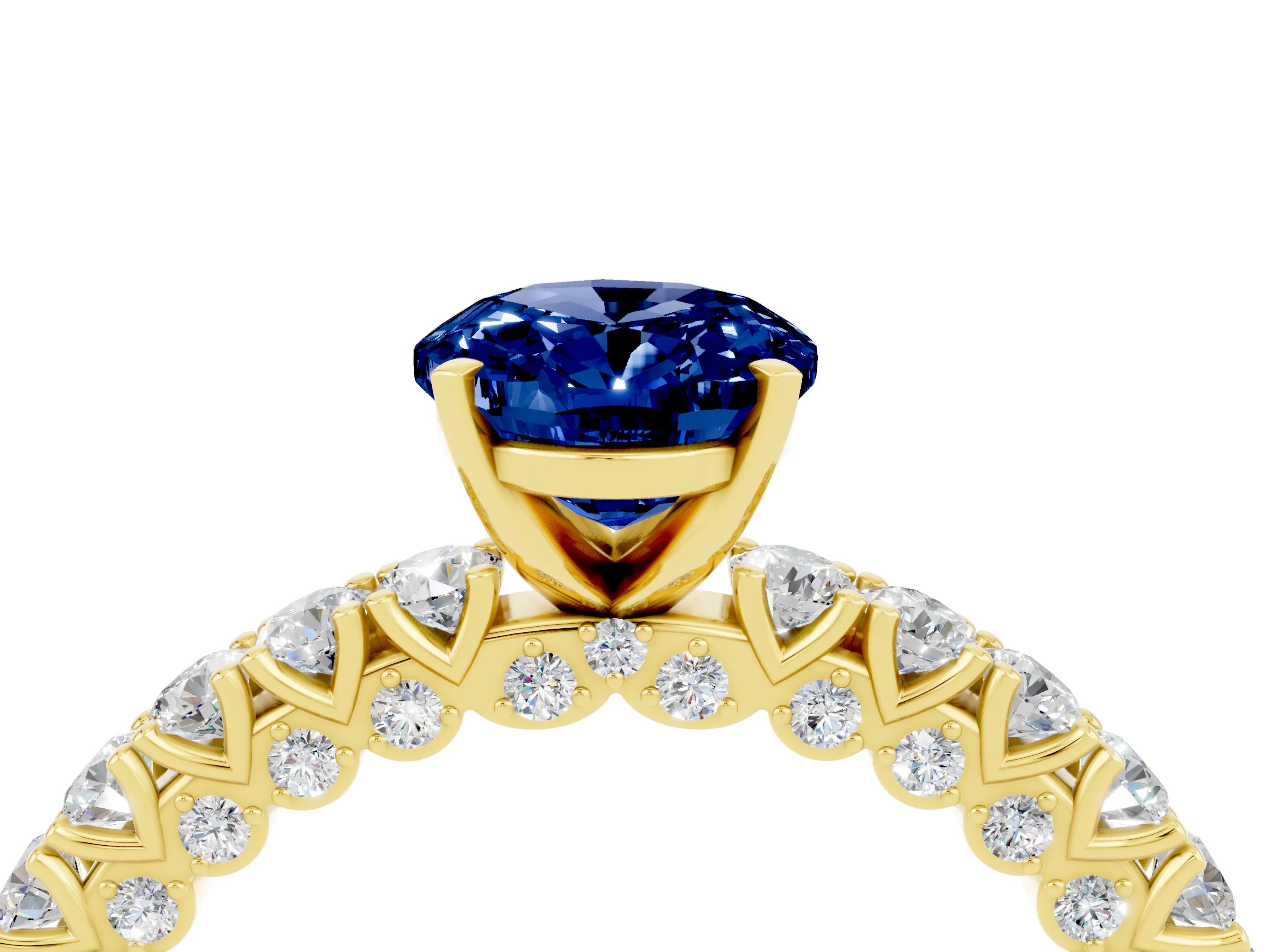 Yellow gold Oval Cut Diamond Pavé Band Solitaire Ring with Prong Setting_4