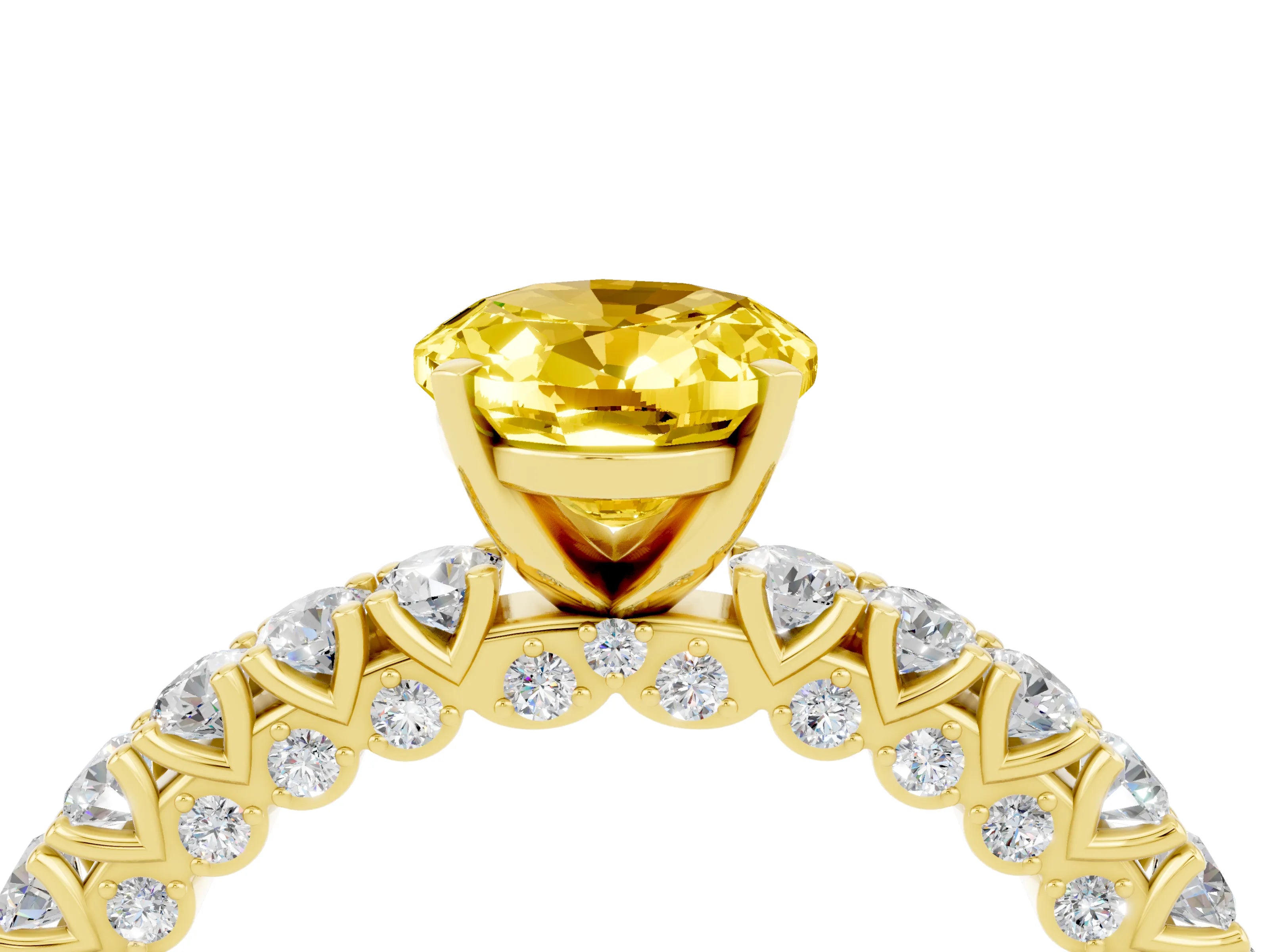 Yellow gold Oval Cut Diamond Pavé Band Solitaire Ring with Prong Setting_4