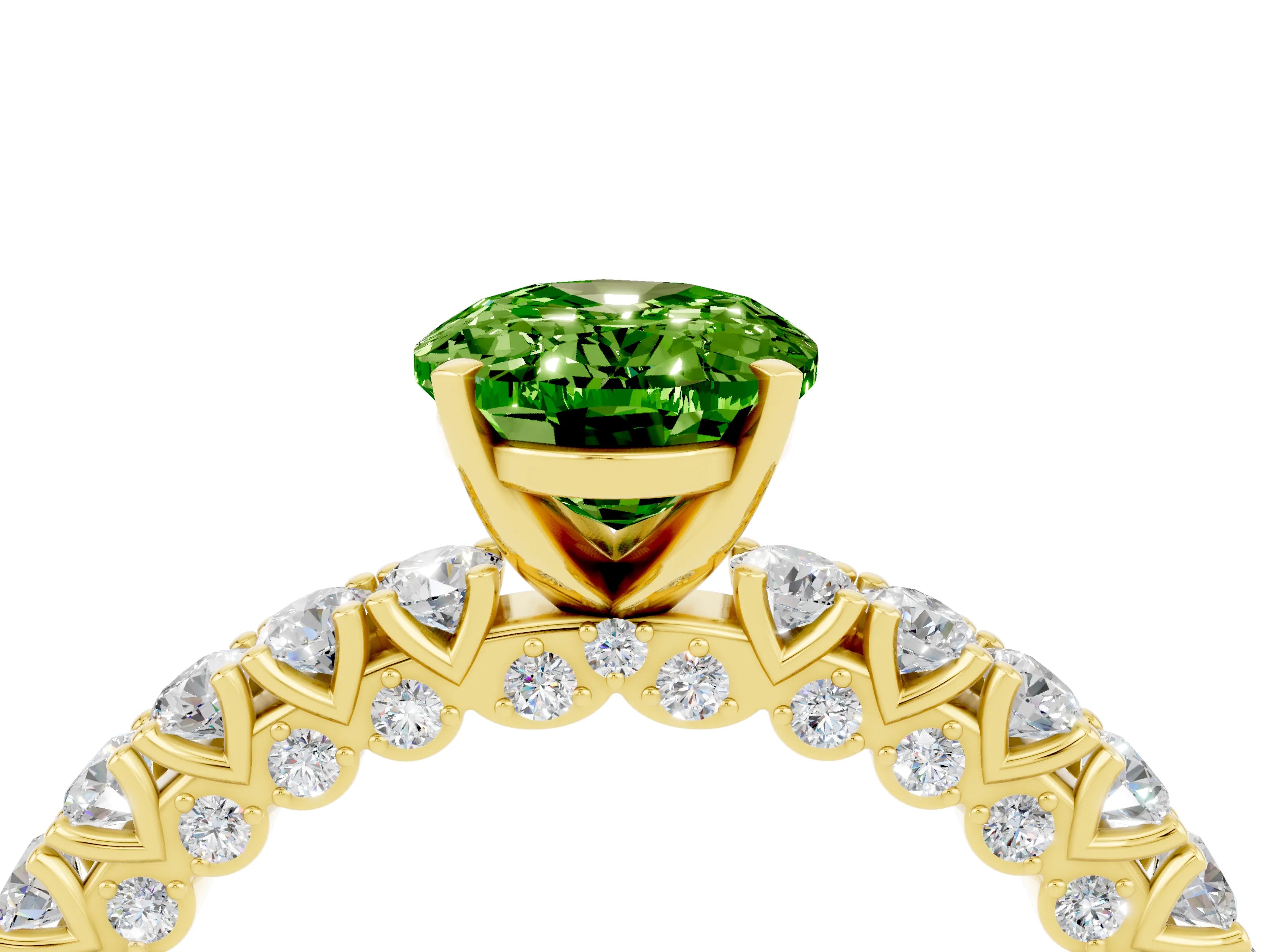 Yellow gold Oval Cut Diamond Pavé Band Solitaire Ring with Prong Setting_4