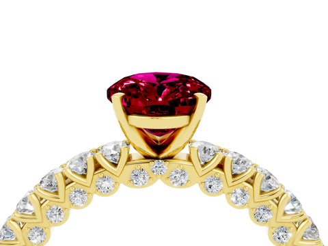 Yellow gold Oval Cut Diamond Pavé Band Solitaire Ring with Prong Setting_4