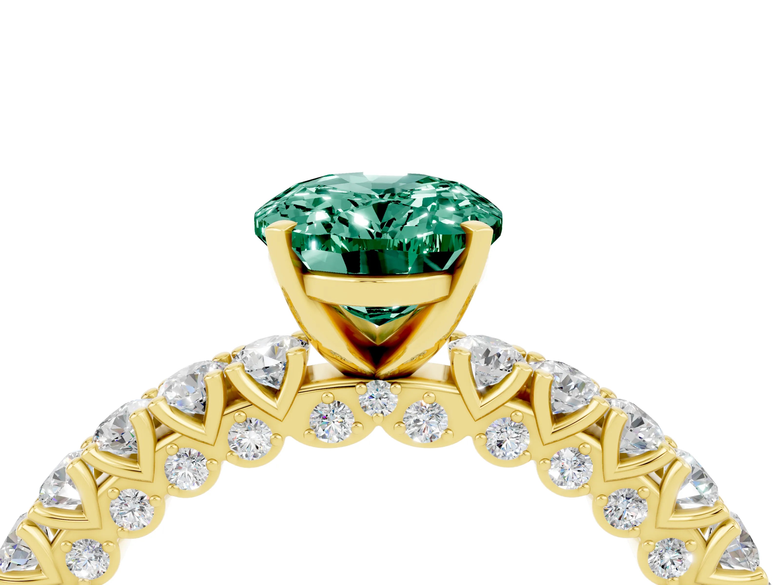 Yellow gold Oval Cut Diamond Pavé Band Solitaire Ring with Prong Setting_4