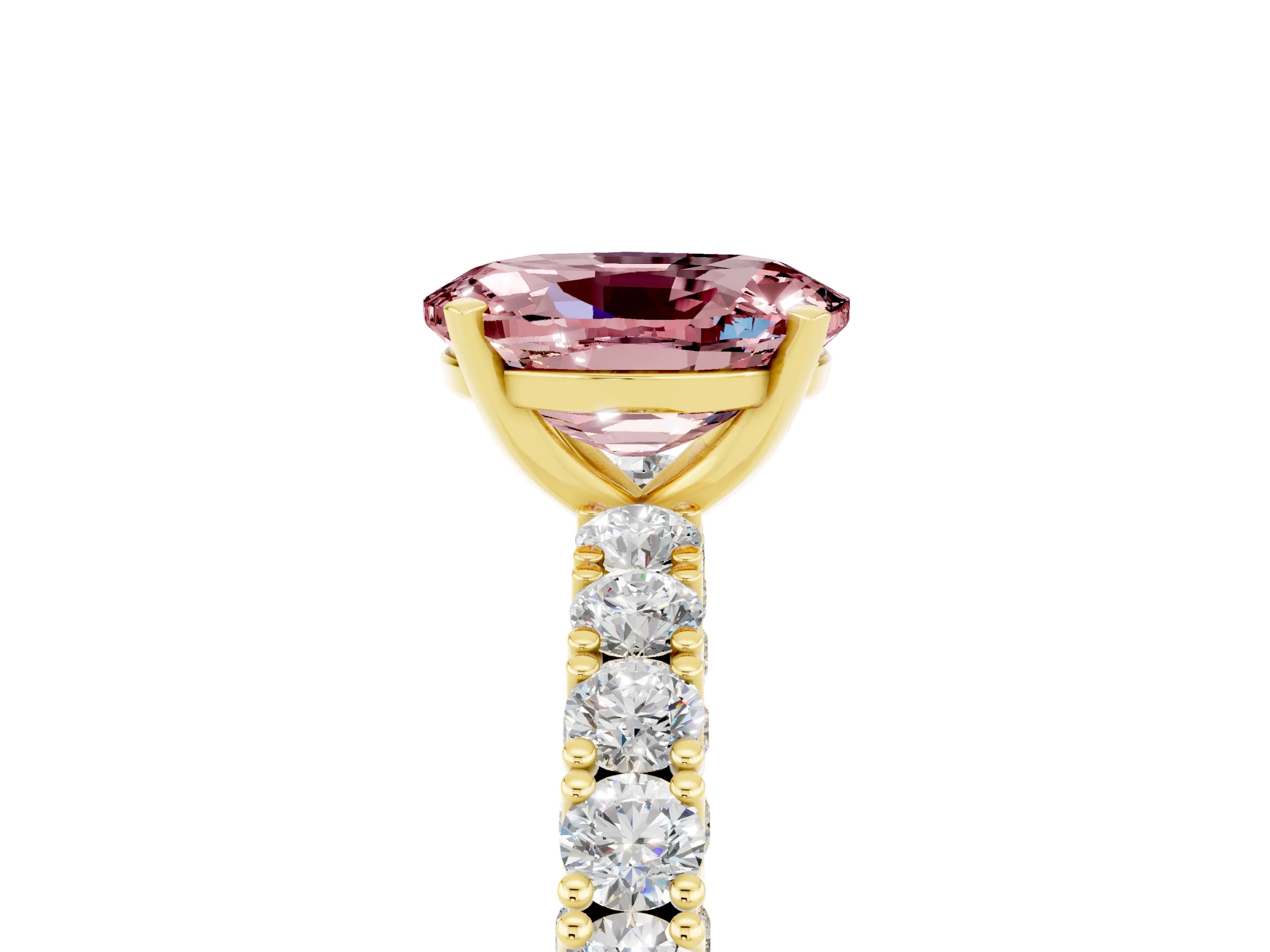 Yellow gold Oval Cut Diamond Pavé Band Solitaire Ring with Prong Setting_5