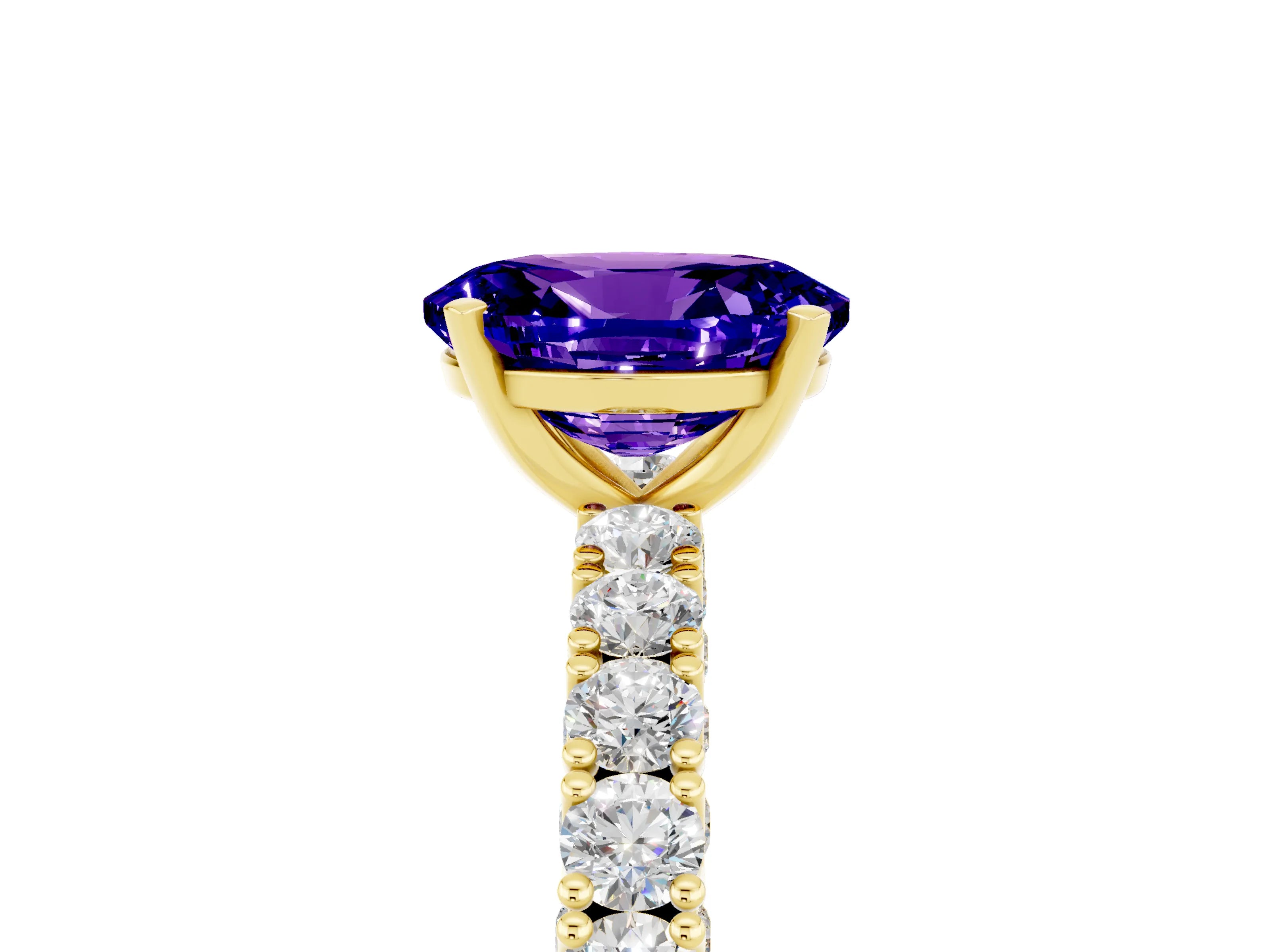 Yellow gold Oval Cut Diamond Pavé Band Solitaire Ring with Prong Setting_5