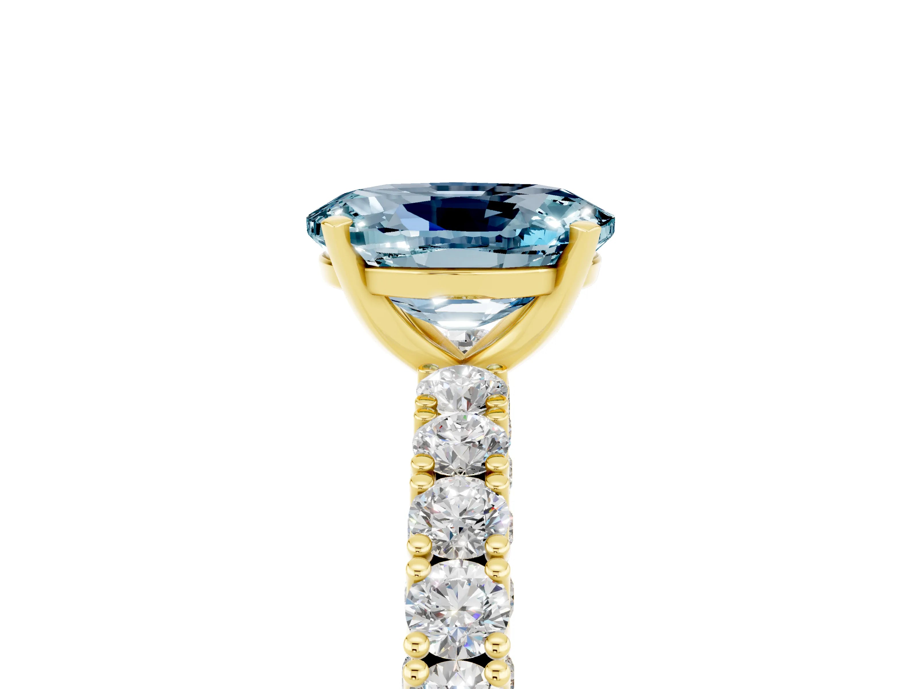 Yellow gold Oval Cut Diamond Pavé Band Solitaire Ring with Prong Setting_5