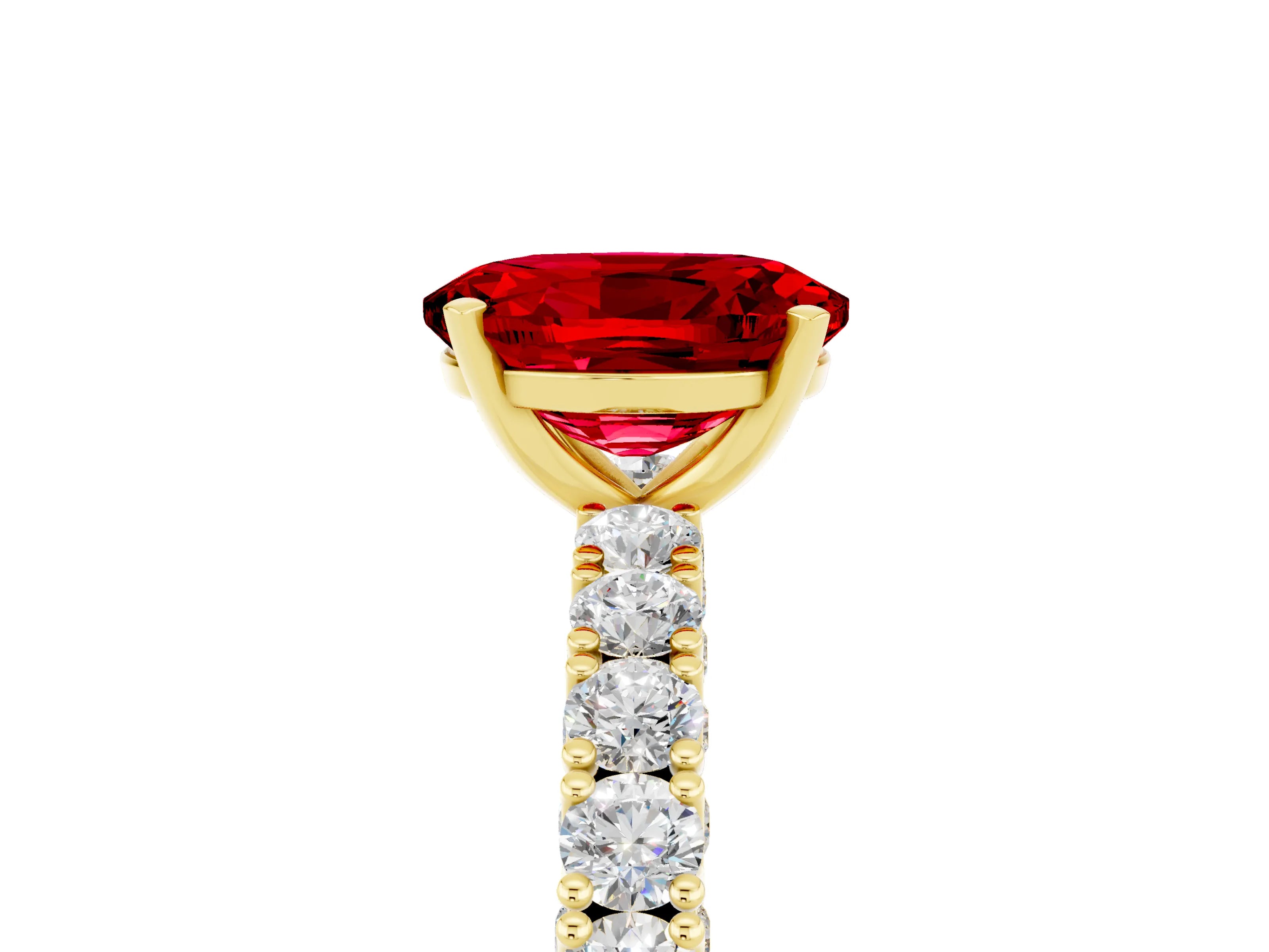 Yellow gold Oval Cut Diamond Pavé Band Solitaire Ring with Prong Setting_5