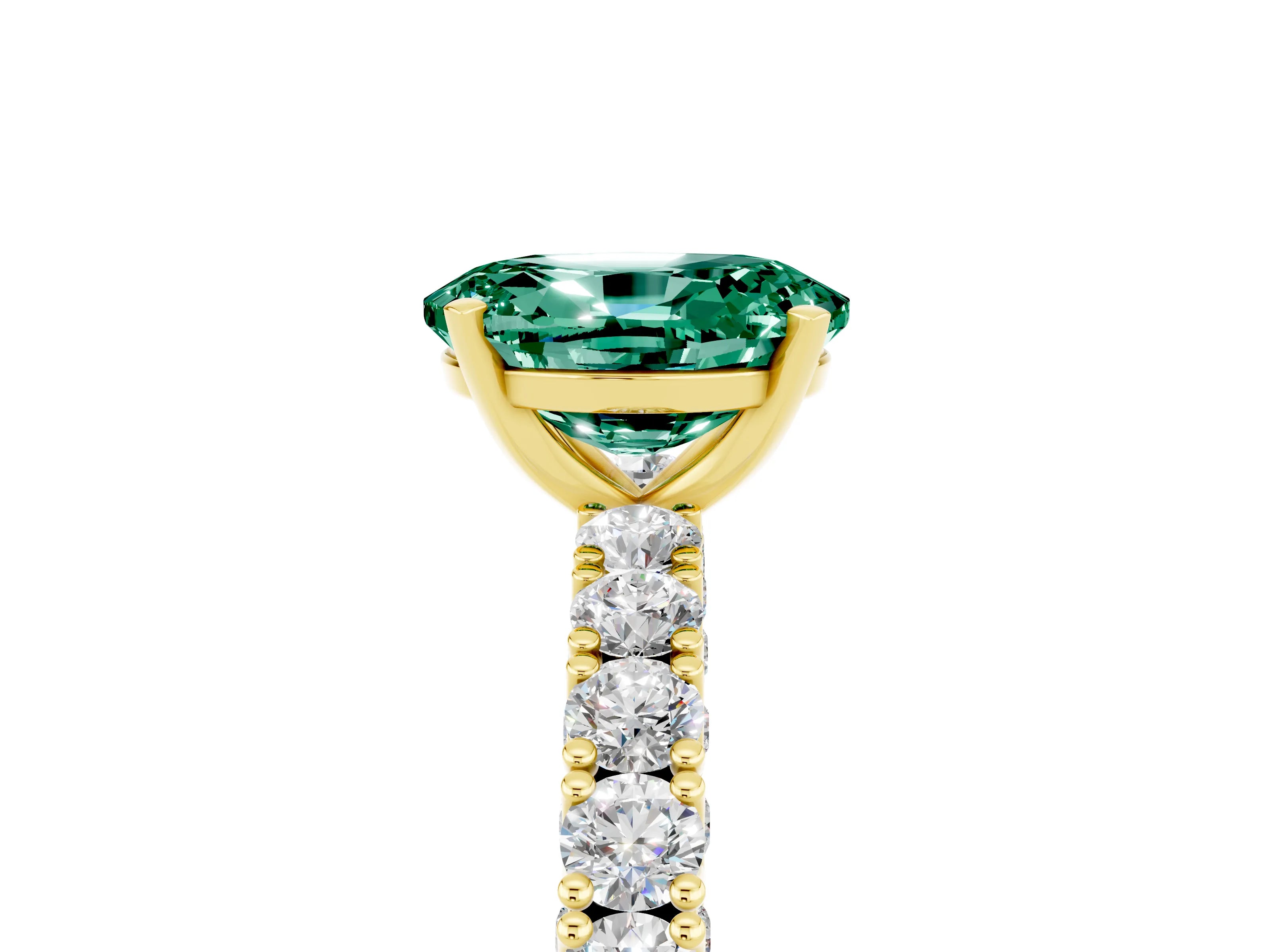 Yellow gold Oval Cut Diamond Pavé Band Solitaire Ring with Prong Setting_5