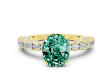 Yellow gold Oval Cut Diamond Pavé Band Solitaire Ring with Prong Setting