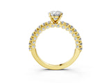 Yellow gold Oval Cut Diamond Pavé Band Solitaire Ring with Prong Setting_84