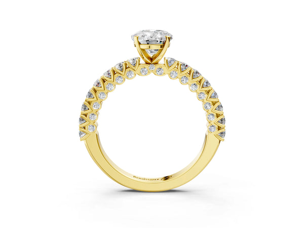 Yellow gold Oval Cut Diamond Pavé Band Solitaire Ring with Prong Setting