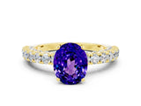 Yellow gold Oval Cut Diamond Pavé Band Solitaire Ring with Prong Setting