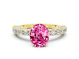 Yellow gold Oval Cut Diamond Pavé Band Solitaire Ring with Prong Setting