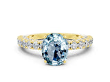 Yellow gold Oval Cut Diamond Pavé Band Solitaire Ring with Prong Setting