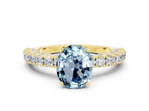 Yellow gold Oval Cut Diamond Pavé Band Solitaire Ring with Prong Setting