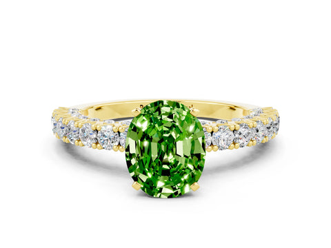 Yellow gold Oval Cut Diamond Pavé Band Solitaire Ring with Prong Setting