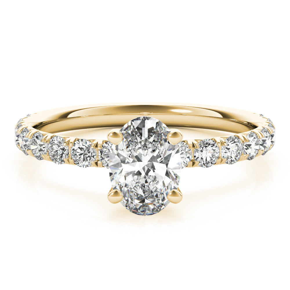 Yellow gold Oval Cut Diamond Pavé Band Solitaire with Four-Prong Setting 1