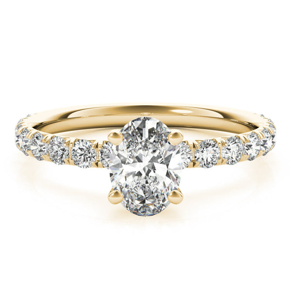 14K Yellow Gold 4.01 Carat D VS1 Oval Cut Diamond Pavé Band Solitaire with Four-Prong Setting
