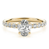 Yellow gold Fancy Yellow Emerald  Cut Diamond Solitaire Ring with Micro Pave Band and Four Prong Setting