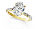 Yellow gold Oval Cut Diamond Pavé Band Solitaire with Four-Prong Setting_11