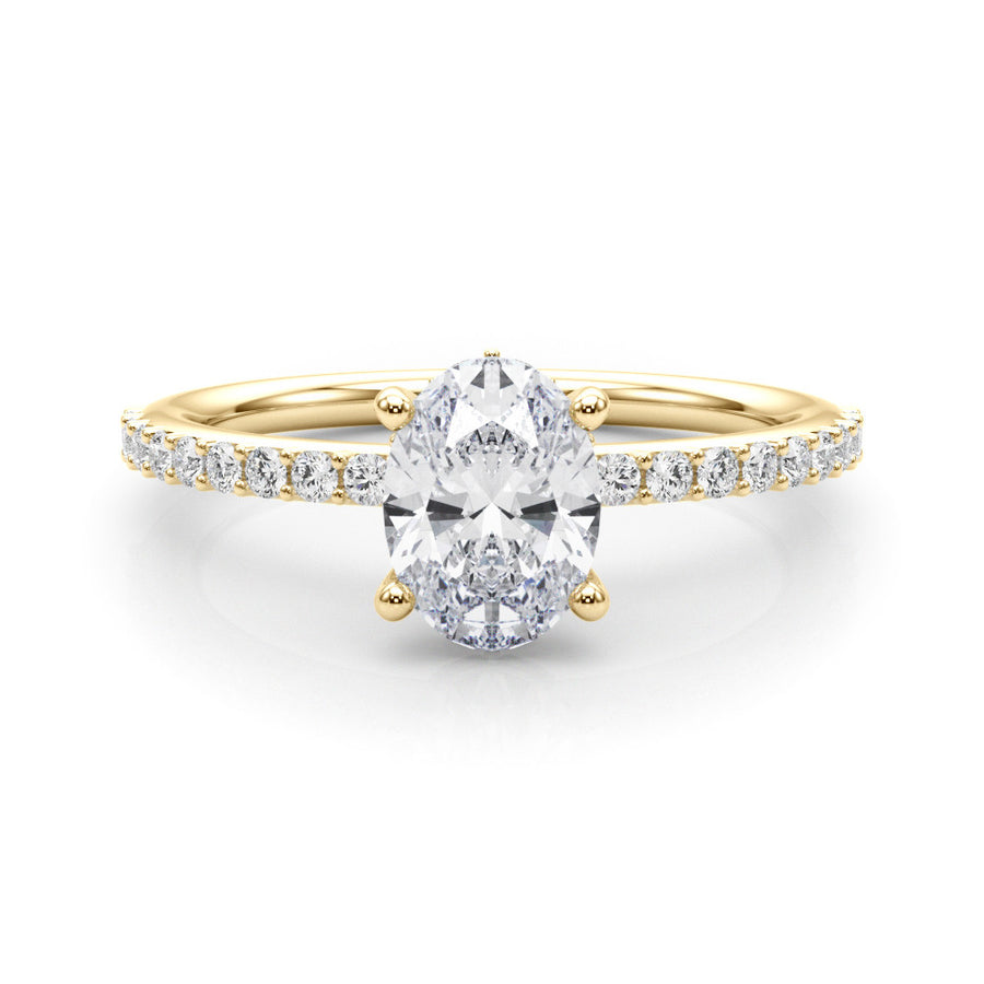 Yellow gold Oval Cut Diamond Pavé Band with Four-Prong Setting