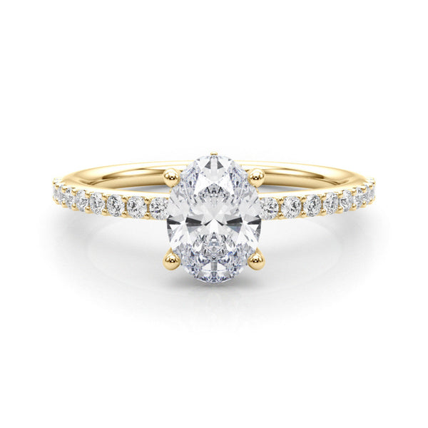 14K Yellow Gold 2.00 Carat E VS1 Oval Cut Diamond Pavé Band with Four-Prong Setting