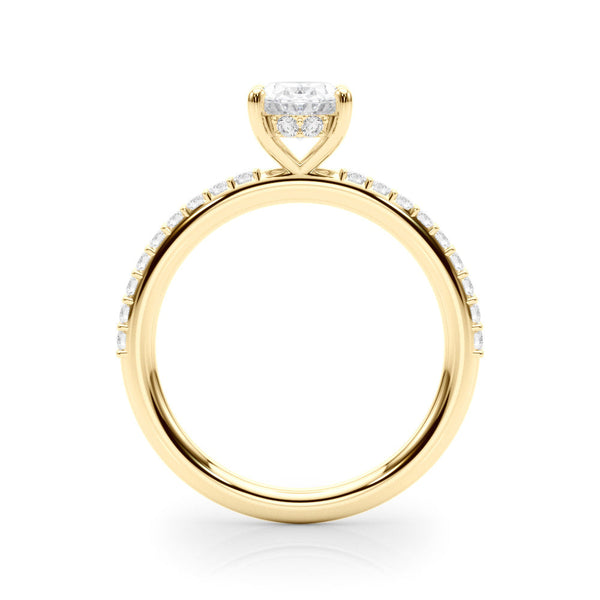14K Yellow Gold 2.00 Carat E VS1 Oval Cut Diamond Pavé Band with Four-Prong Setting