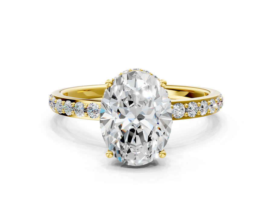 Yellow gold Oval Cut Diamond Pavé Band with Four-Prong Setting