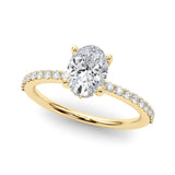 14K Yellow Gold 2.00 Carat E VS1 Oval Cut Diamond Pavé Band with Four-Prong Setting