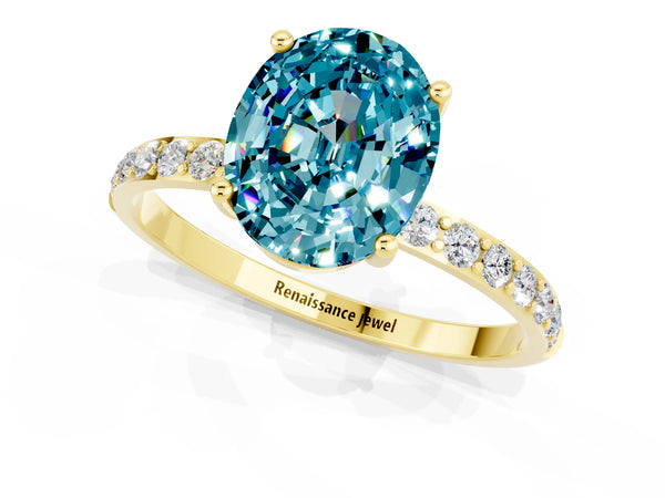 Yellow gold Oval Cut Diamond Pavé Band with Six-Prong Setting