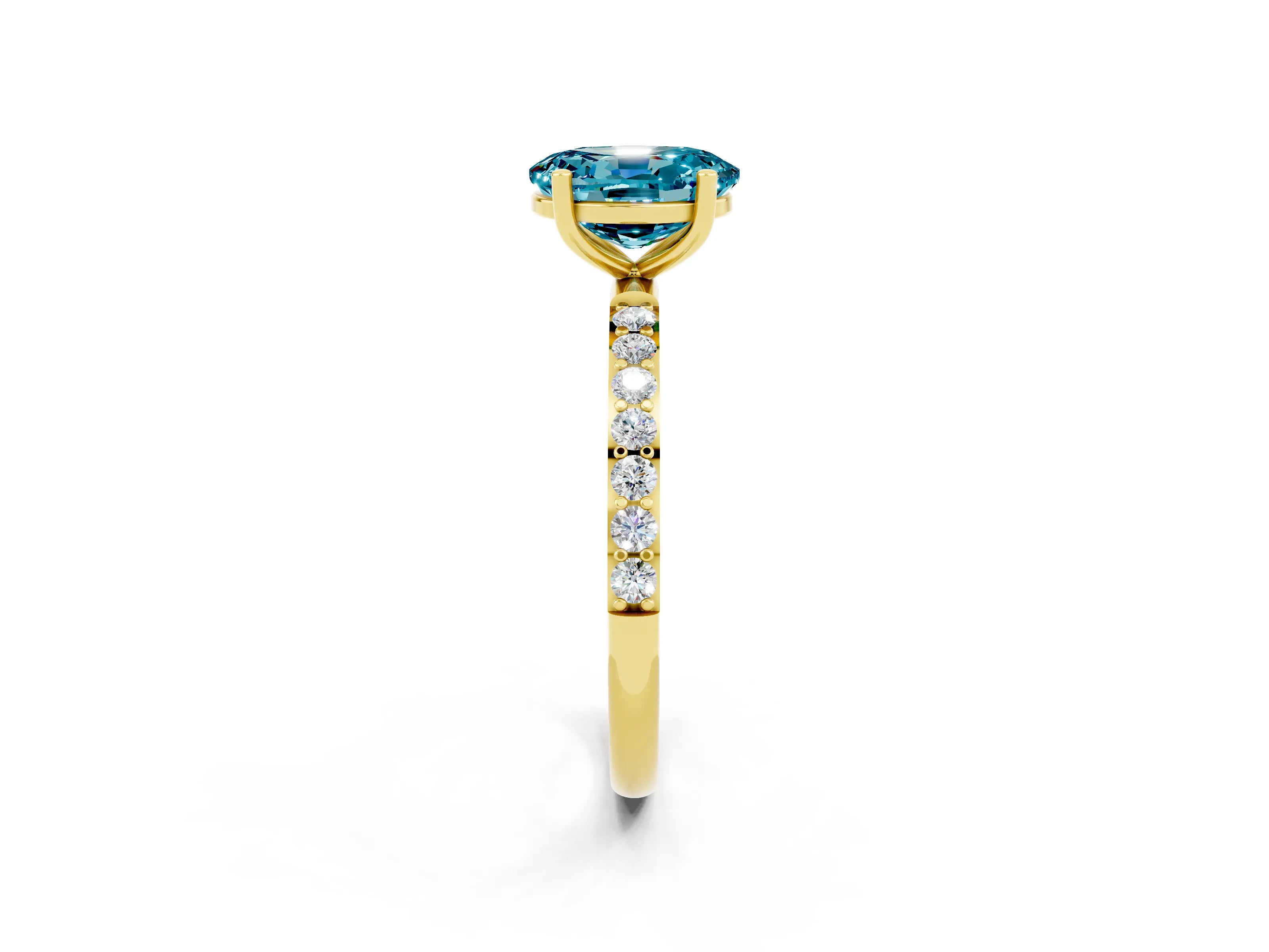 Yellow gold Oval Cut Diamond Pavé Band with Six-Prong Setting_2